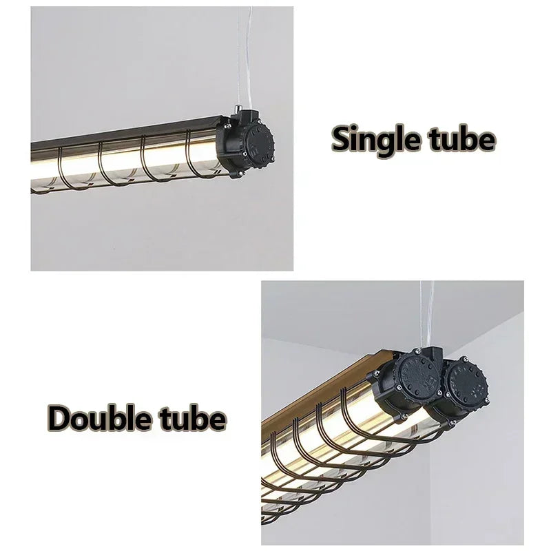 Industrial Iron Pendant Light Long Bar LED Hanging Lamp