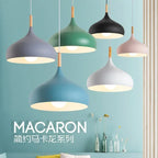 Nordic Matte Dome Pendant Light with Wood Top in Blue for Dining Room