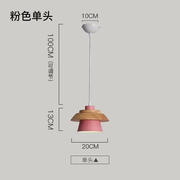 Nordic Wood and Macaron Metal Two Tier Pendant Light for Dining Nook