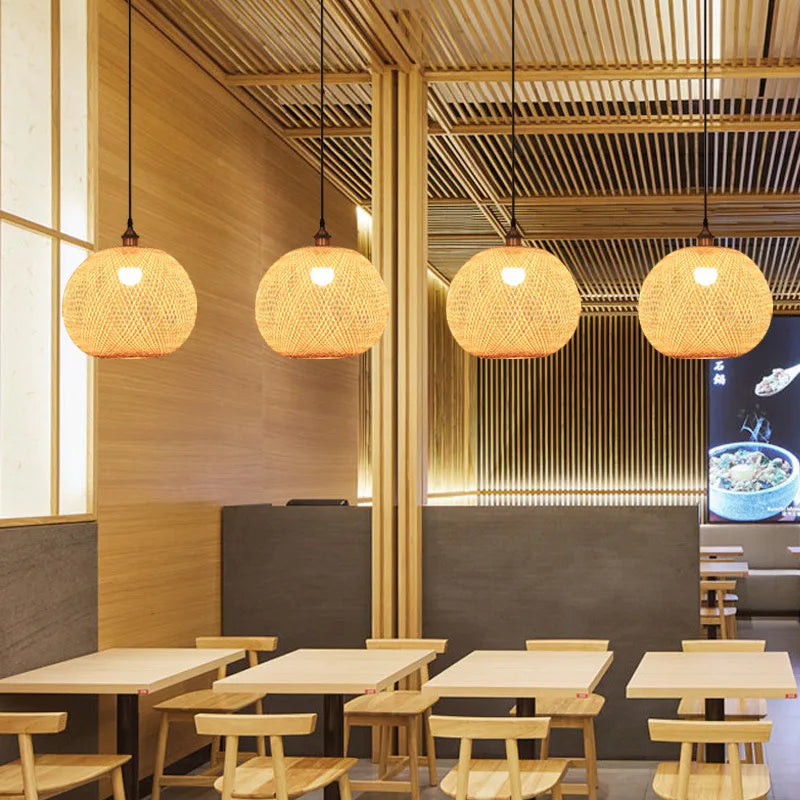 Nordic Bamboo Woven Pendant Light for Dining Room