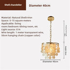 Coastal Capiz Shell Tiered Chandelier with Gold Frame for Bedroom