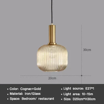 Vintage Striped Glass Pendant Light in Green Gray and Amber for Kitchen Island