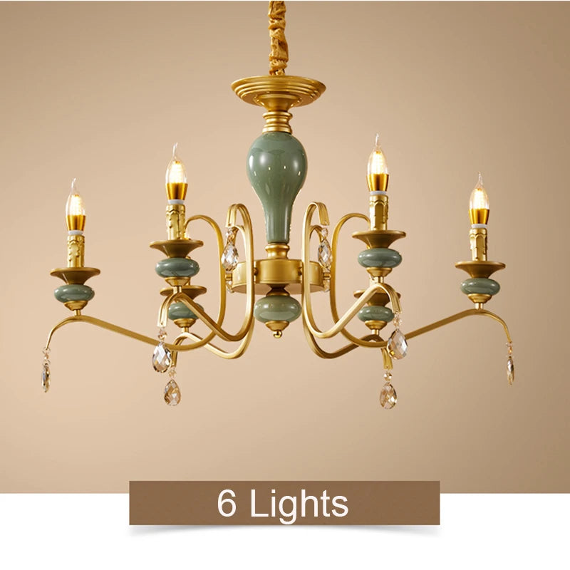 Lámpara de araña de cristal de cerámica de estilo mediterráneo para sala de estar, dormitorio, villa, dúplex - Elegante accesorio de iluminación