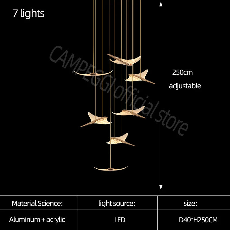 Nordic Acrylic Bird Pendant Light for Stairwell