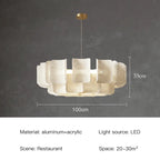 Wabi Sabi Textured Panel Ring Chandelier in Cream White for Living Room