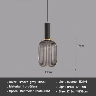 Vintage Striped Glass Pendant Light in Green Gray and Amber for Kitchen Island