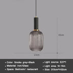 Vintage Striped Glass Pendant Light in Green Gray and Amber for Kitchen Island