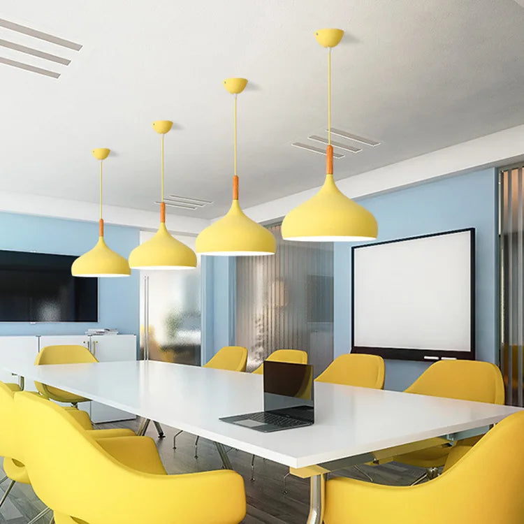 Modern Macaron Aluminum and Wood Pendant Light in Seven Colors for Kitchen