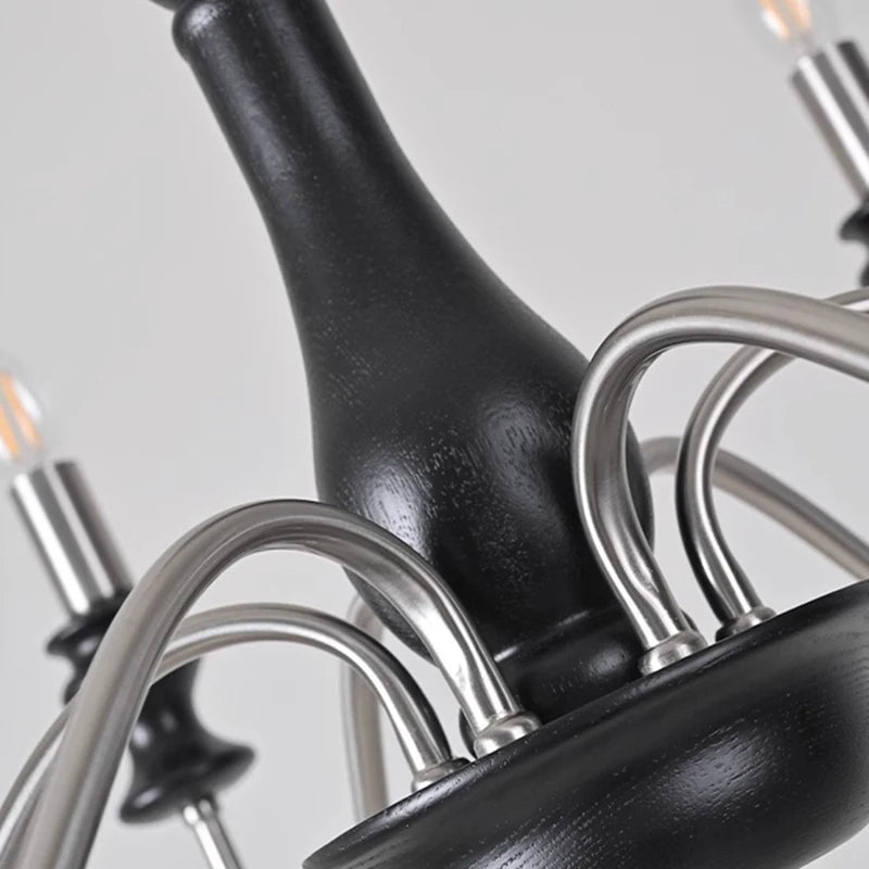 Retro Metal Chandelier with Dark Wood Accents