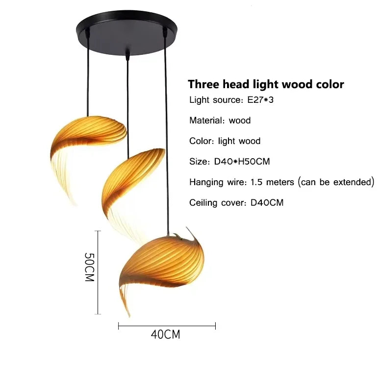 Lámpara colgante de madera japonesa, diseño plisado hecho a mano