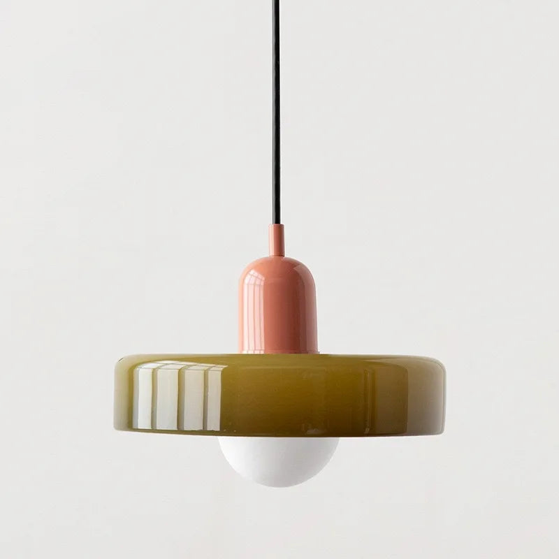 Nordic Glass Pendant Light with Colored Metal Shade