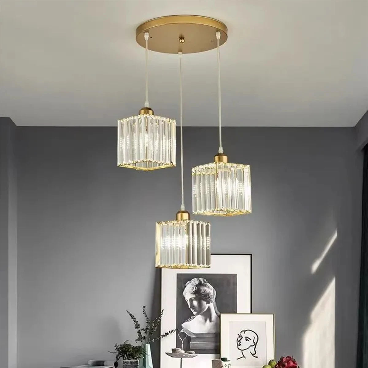 Lámpara Colgante Nórdica de Cristal - 3 Luces