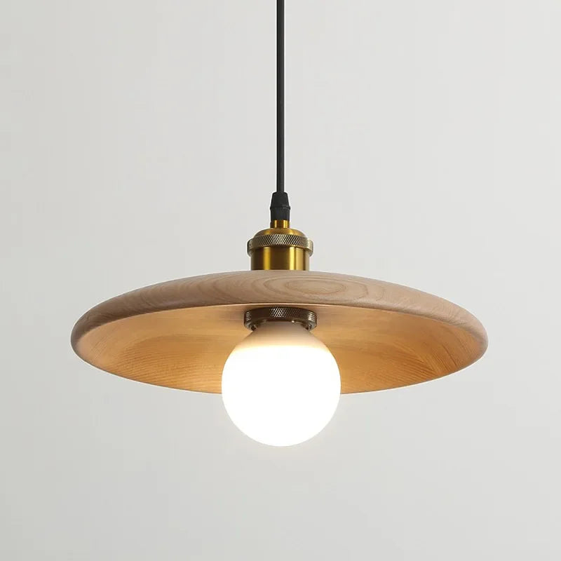 Solid Wood Disc Pendant Light with Opal Globe for Tea Room and Hallway