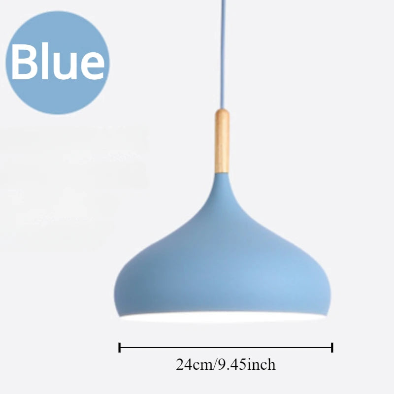 Modern Macaron Aluminum and Wood Pendant Light in Seven Colors for Kitchen