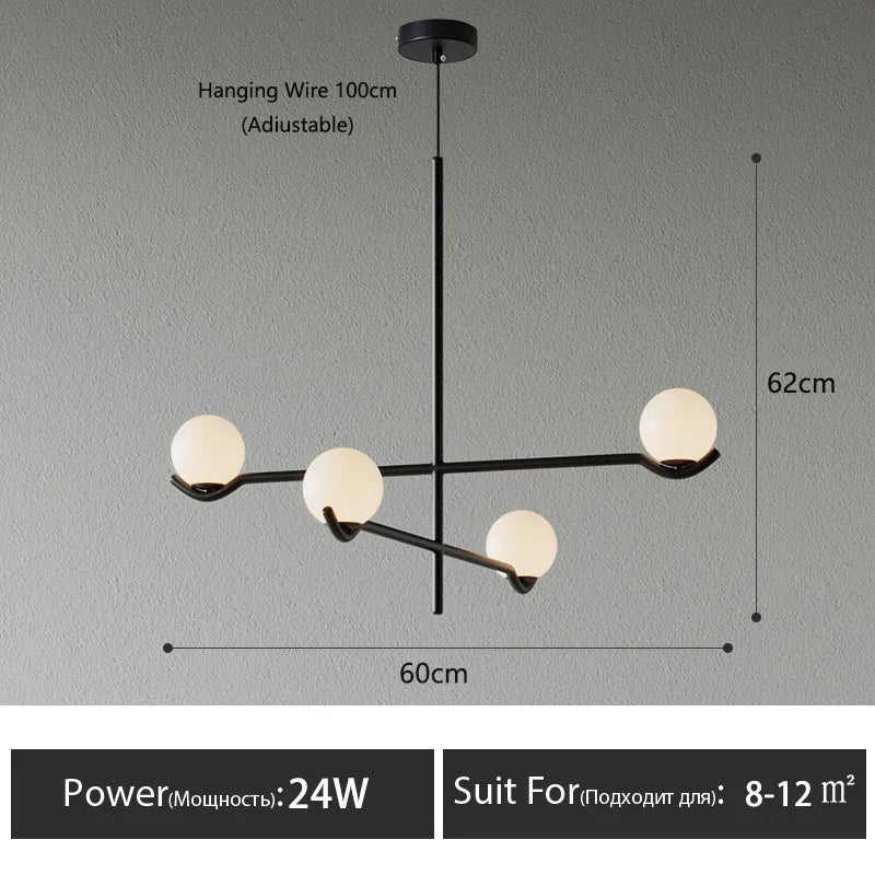 Lámpara colgante minimalista de hierro y cristal para sala de estar