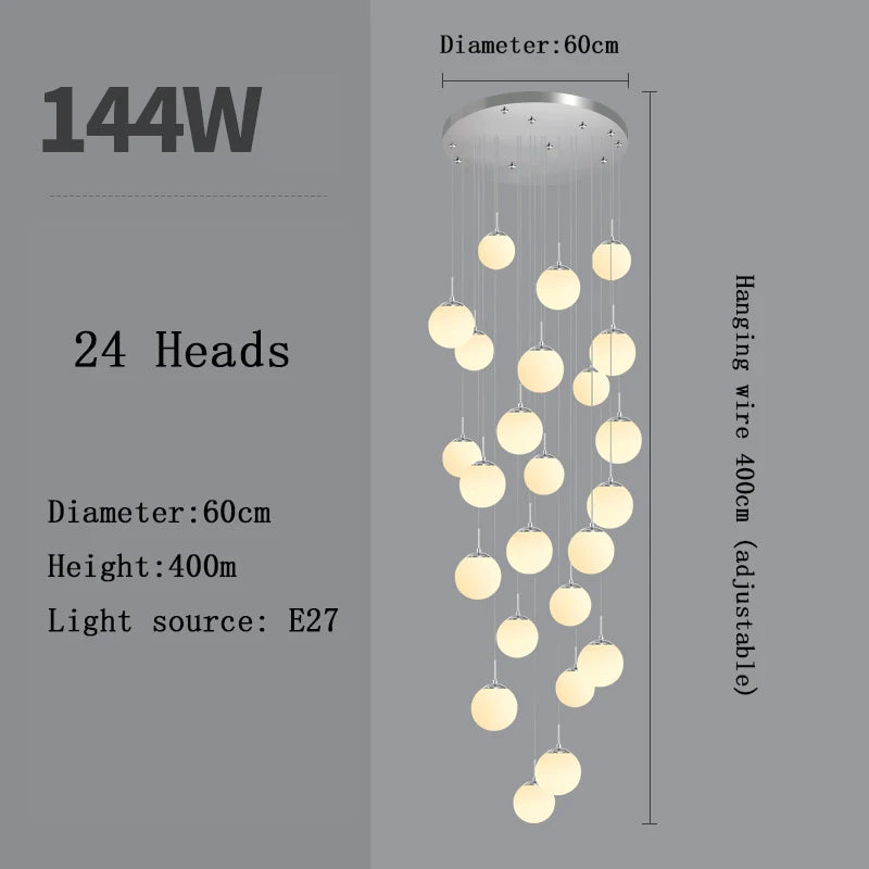 Opal Glass Ball Cluster Chandelier for Staircase and Hotel Lobby