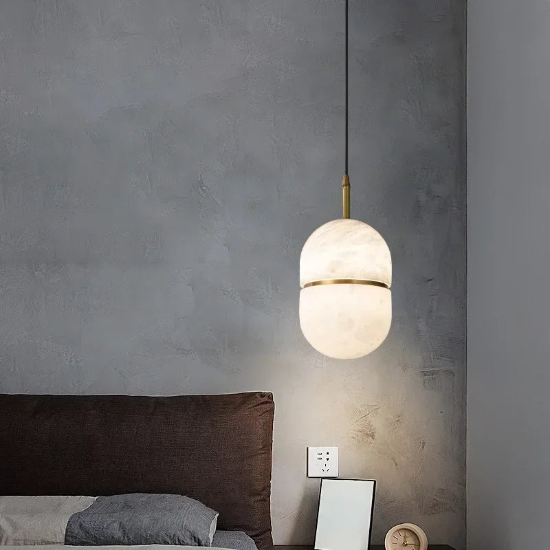 Minimalist Marble Pendant Light with Copper Accent