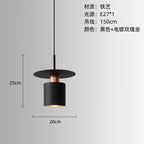Modern Black Disc and Cylinder Pendant Light with Copper Glow for Bedside