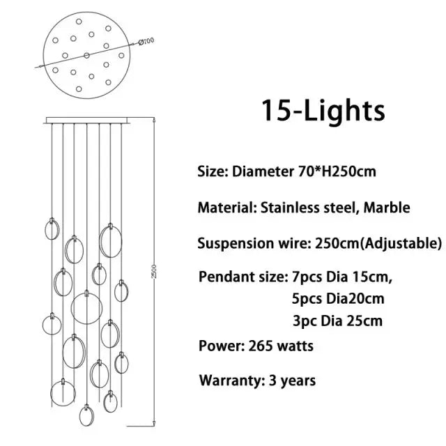 Luxury Alabaster Marble Disc Chandelier for Staircase and Lobby