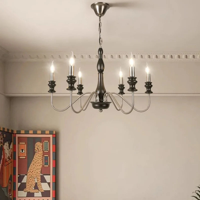 Retro Metal Chandelier with Dark Wood Accents