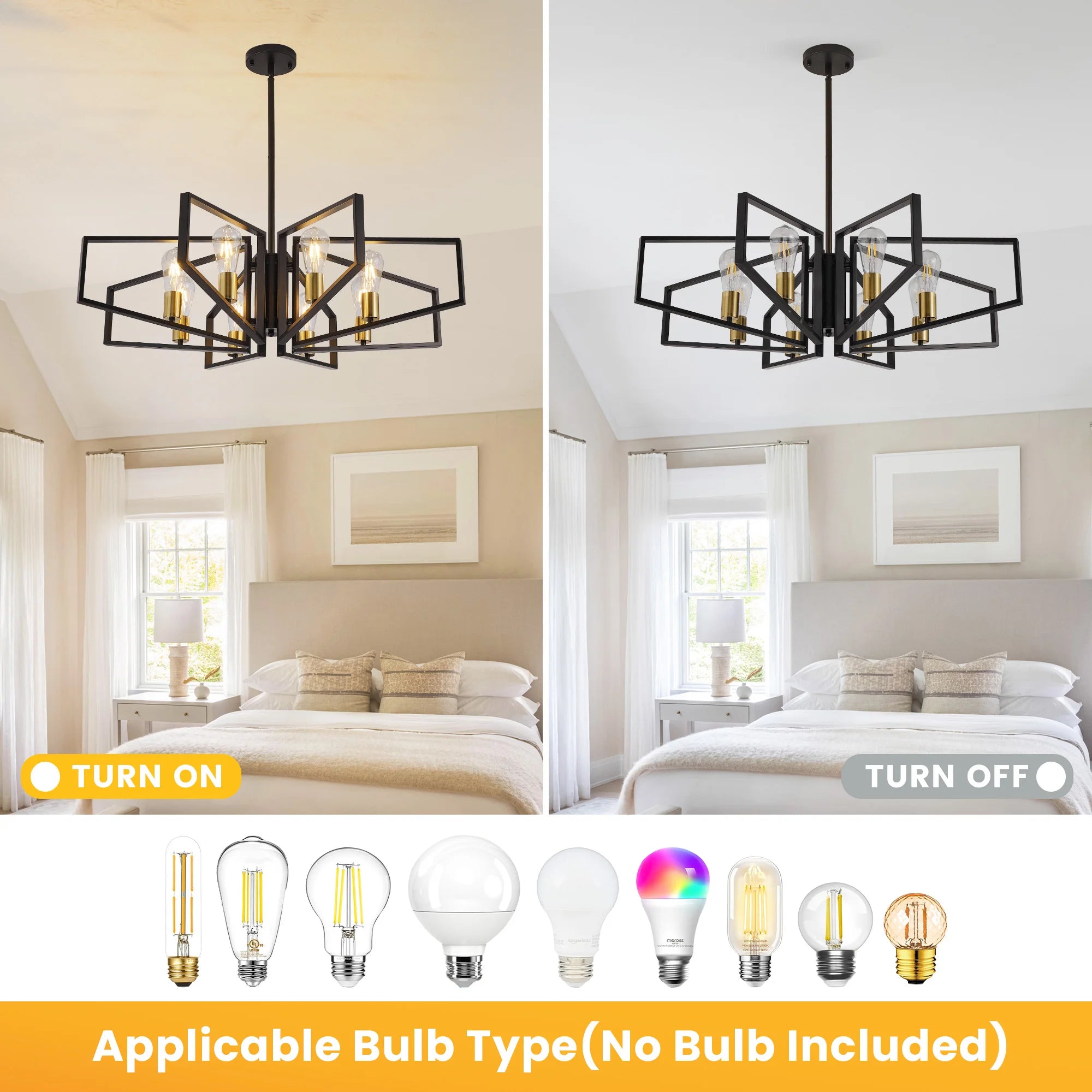 Modern Geometric 8 Light Chandelier in Black and Gold for Dining Room