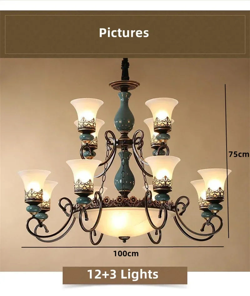 Vintage Iron Ceramic Chandelier Dining Room
