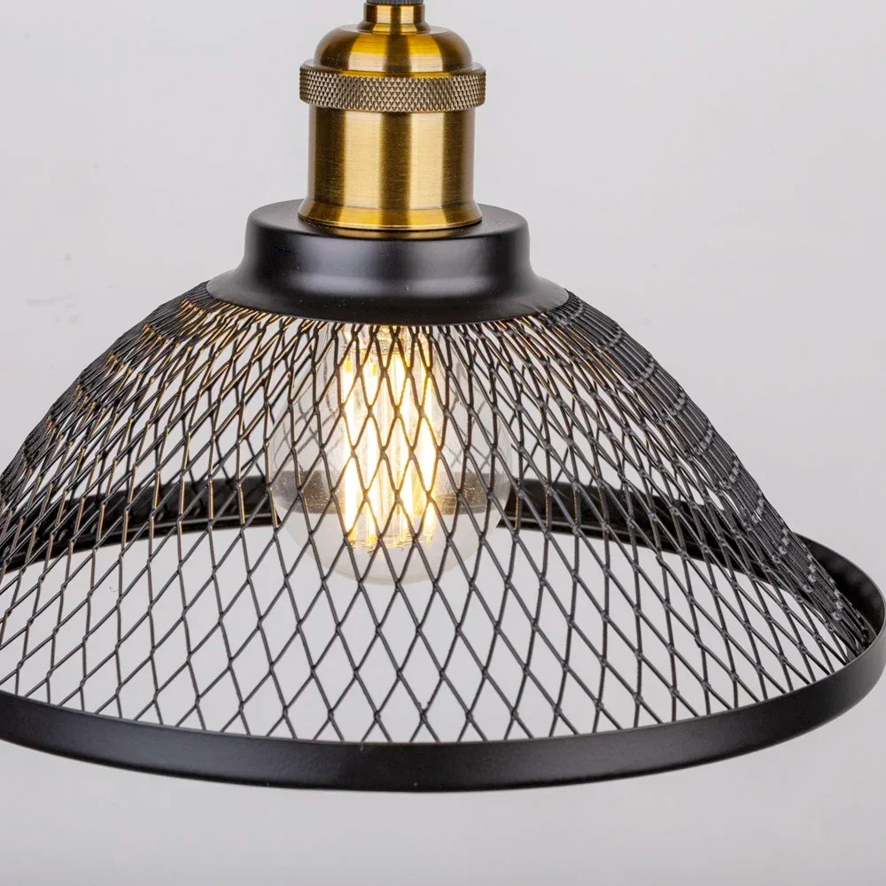 Industrial Black Iron Mesh Pendant Light for Dining