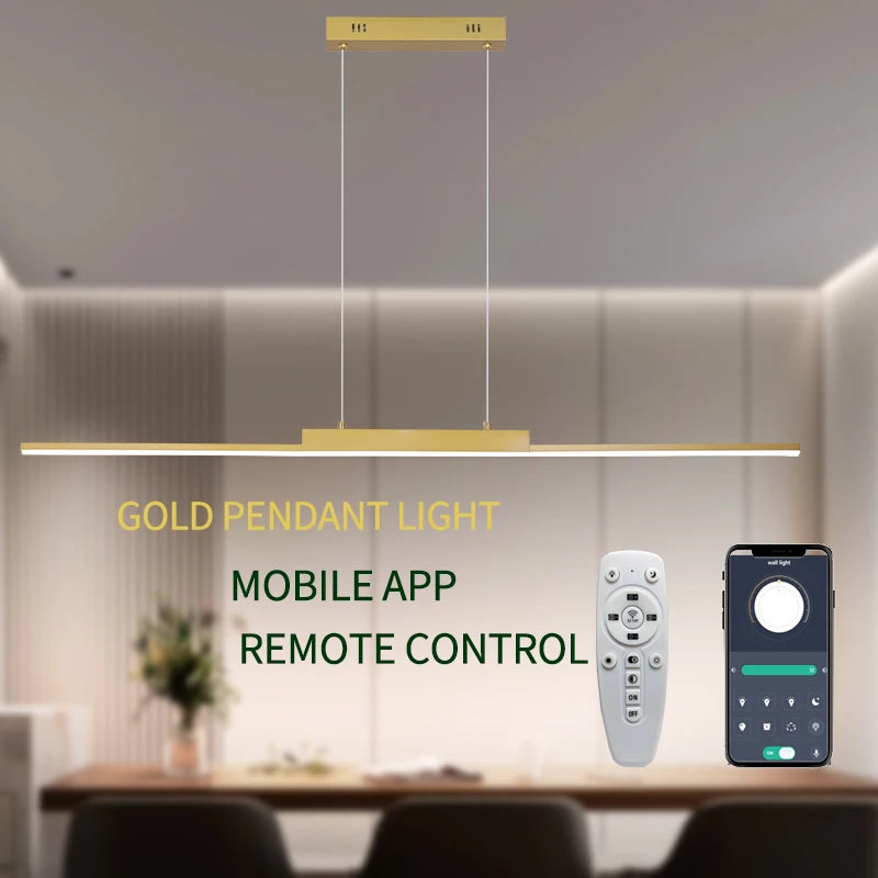 Lámpara Colgante Minimalista Dorada de Hierro para Comedor