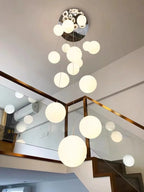 Opal Glass Ball Cluster Chandelier for Staircase and Hotel Lobby