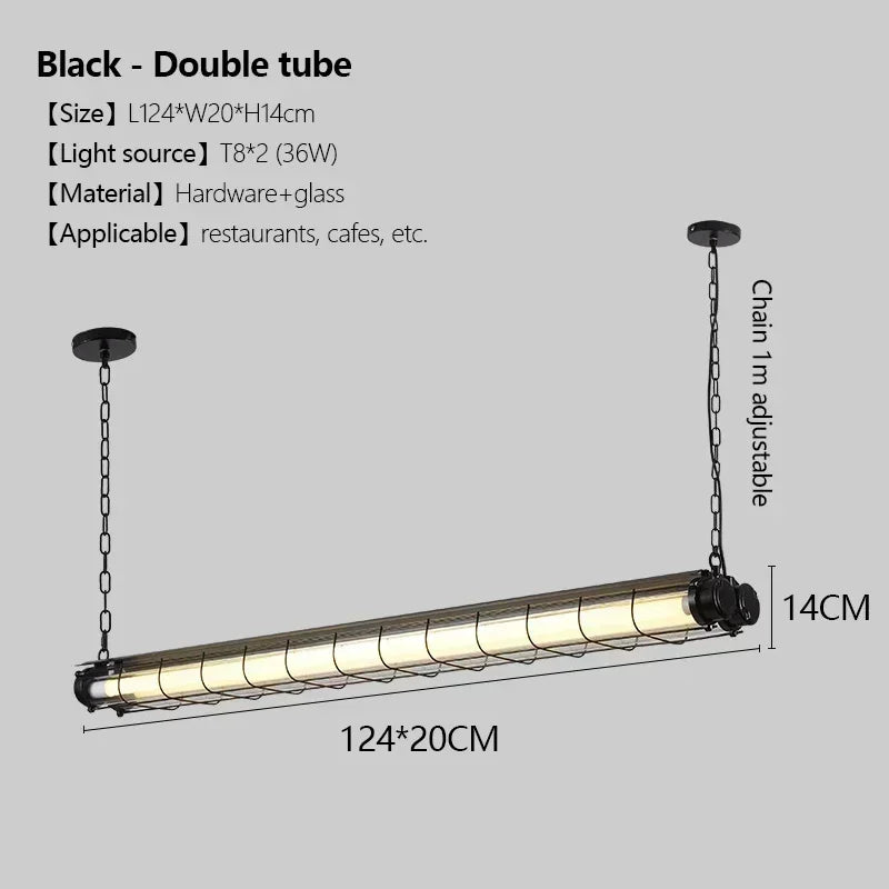Industrial Iron Pendant Light Long Bar LED Hanging Lamp