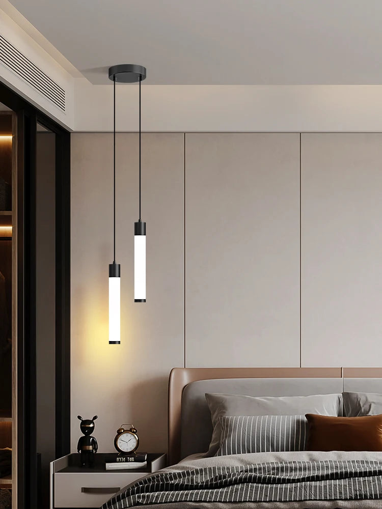 Sunlight Tube Restaurant Bedroom Bedside Long Line Pendant Lamp Modern Minimalist Fish Line Lamp White Acrylic Pendant Lamp