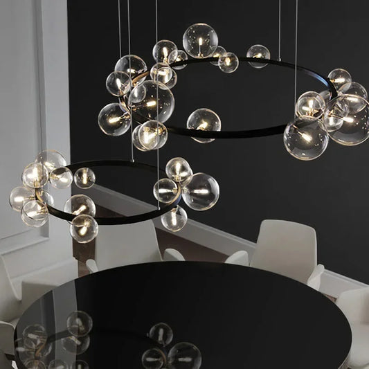 Modern Ring Glass Ball LED Chandelier Iron Frame