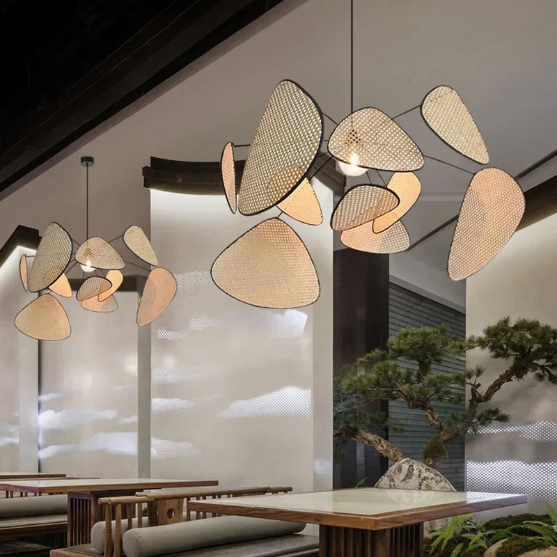 Araña de techo LED moderna y creativa con forma de pétalo de ratán, lámpara colgante de sauce, para sala de estar, dormitorio, té, decoración de iluminación interior