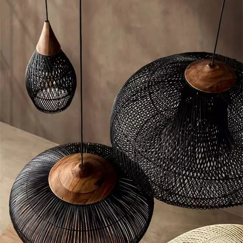 Handwoven Rattan Pendant Light - Bohemian Wabi Sabi