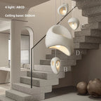 Wabi Sabi Organic Sculpted Pendant Light in White and Gray for Staircase