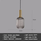 Vintage Striped Glass Pendant Light in Green Gray and Amber for Kitchen Island