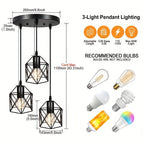 Industrial Black Wire Cage 3 Light Cluster Pendant for Dining Room