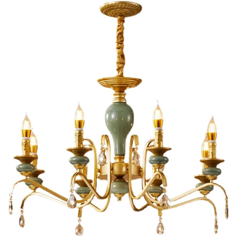 Lámpara de araña de cristal de cerámica de estilo mediterráneo para sala de estar, dormitorio, villa, dúplex - Elegante accesorio de iluminación