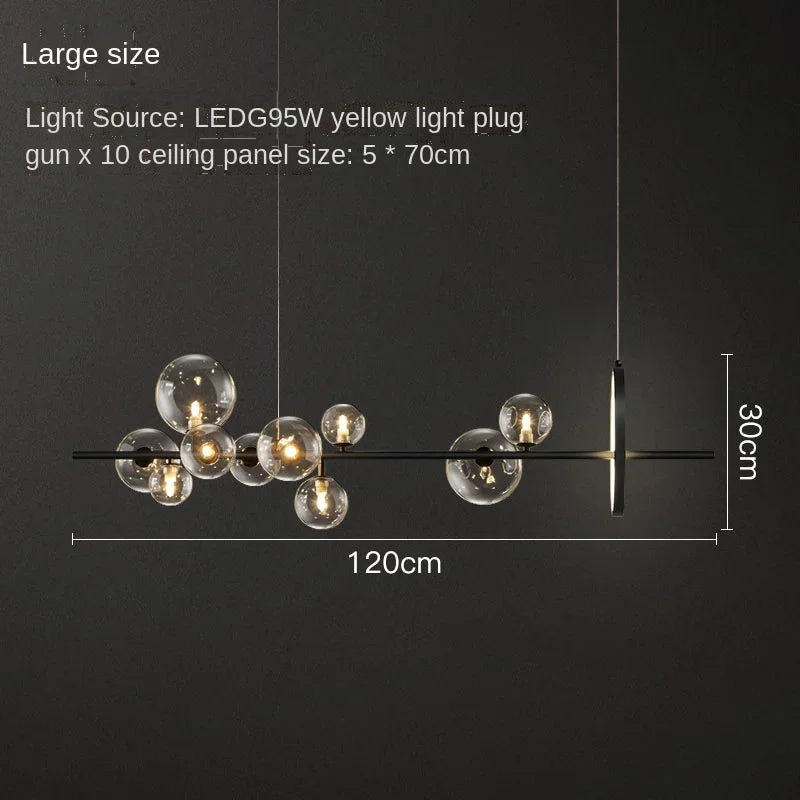 Modern Glass Bubble Linear Chandelier in Black for Dining Table