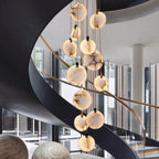 Luxury Alabaster Marble Disc Chandelier for Staircase and Lobby