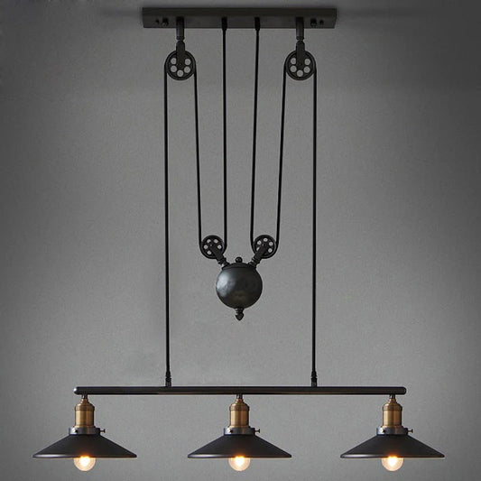 Industrial Iron Pendant Light with Pulley System