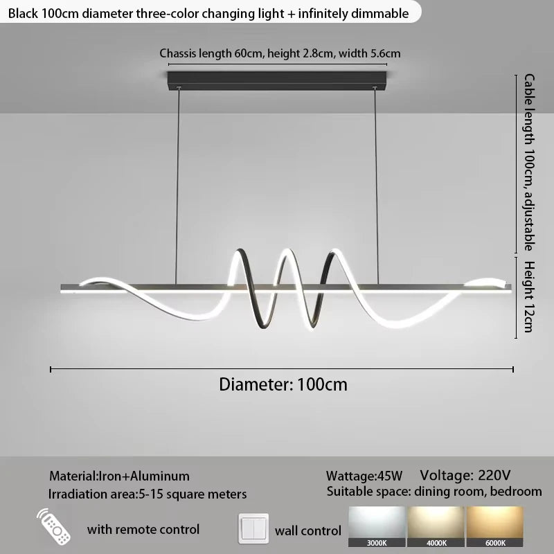 Minimalist LED Pendant Light - Modern Wave Design