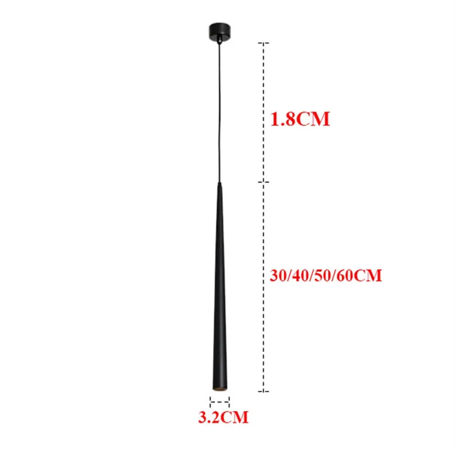 1Piece 30/40/50CM Cone LED Pendant Light Dia3cm Conical Aluminum Restaurant Bar Cafe Hanging Lamp Kitchen Dining Room Droplight