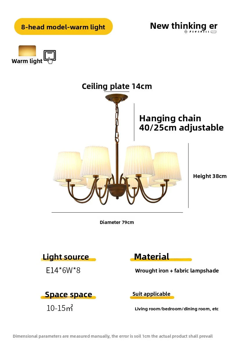 Lámpara colgante retro americana, luz principal para sala de estar, luz para dormitorio, luz para comedor, estilo rústico, simple, creativa, plisada 2025