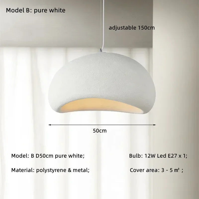 Wabi Sabi White Resin Dome Pendant Light for Living Room and Dining Room
