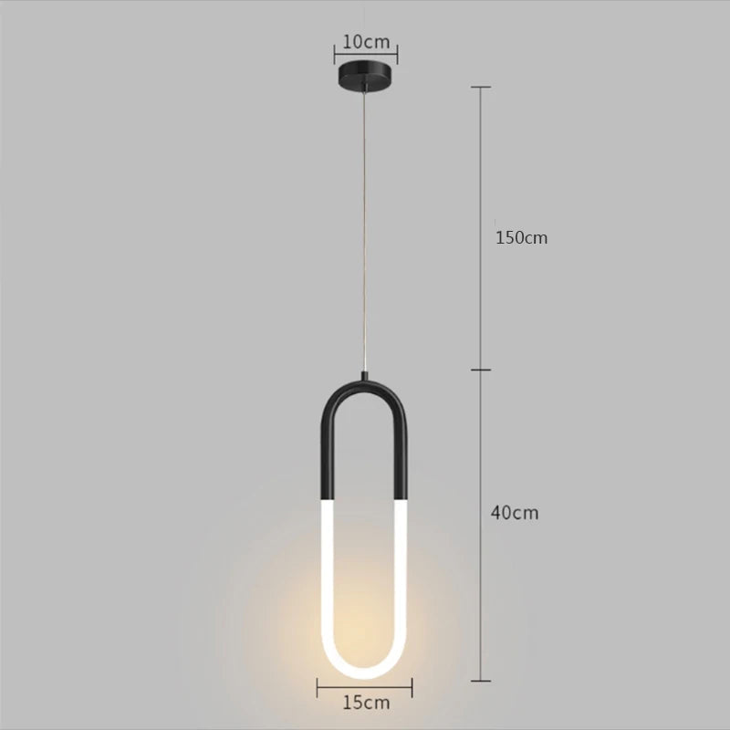 Lámpara colgante de hierro nórdica LED en forma de U para dormitorio