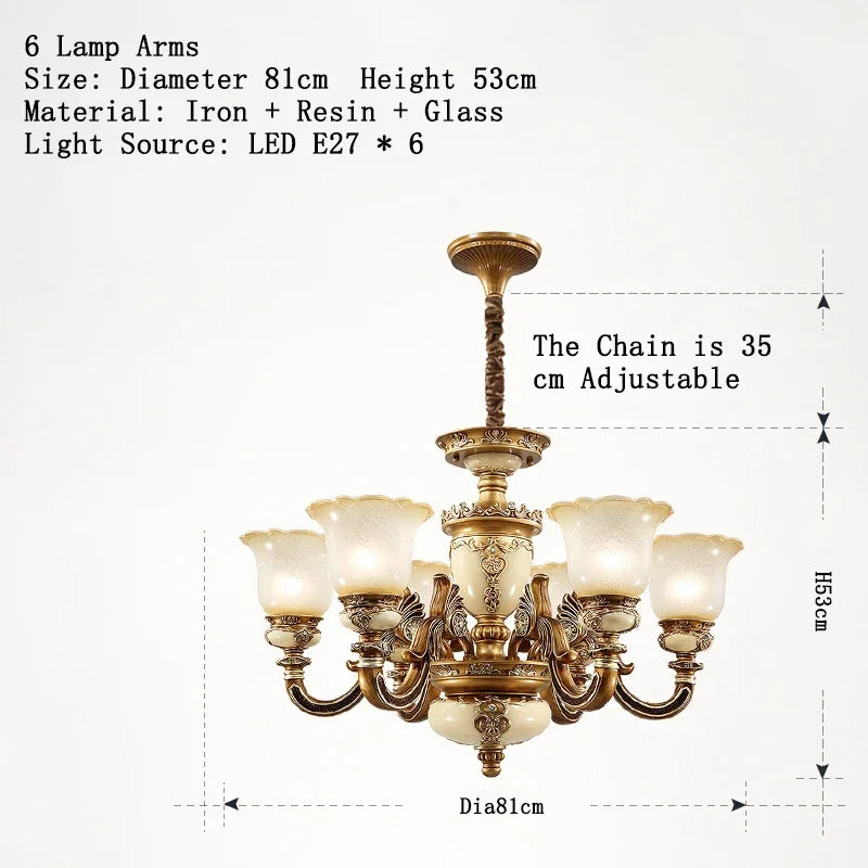European Classic Resin Multi-Head Pendant Chandelier