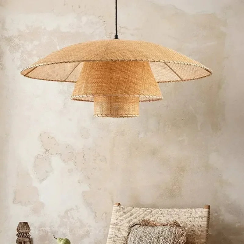 Vintage Rattan Pendant Lamp Handmade Suspension