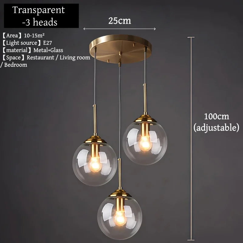 Nordic Glass Metal Pendant Light for Dining Room