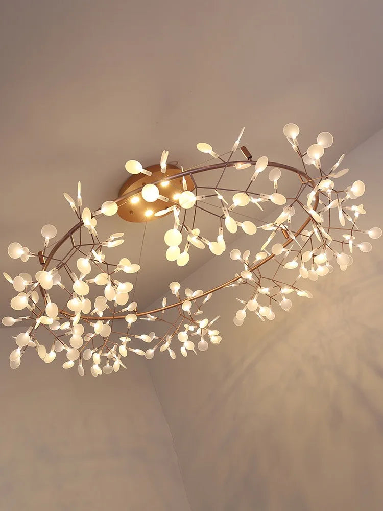 Lámpara nórdica de techo de lujo moderna para sala de estar o cocina, con forma de luciérnaga, LED, colgante, de interior, creativa, para habitación infantil, con anillos de luz